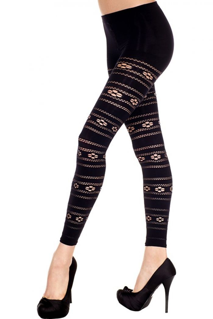 Music Legs Floral-and-net-opaque-leggings  Footles Panyhose 2018 | Pantyhose Library